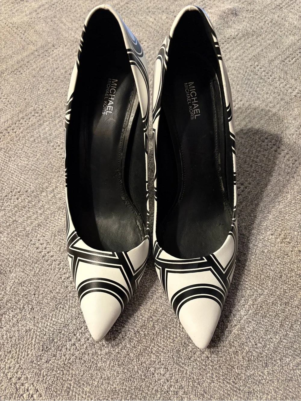 Michael Kors Black & White Geometric Pointed Pumps